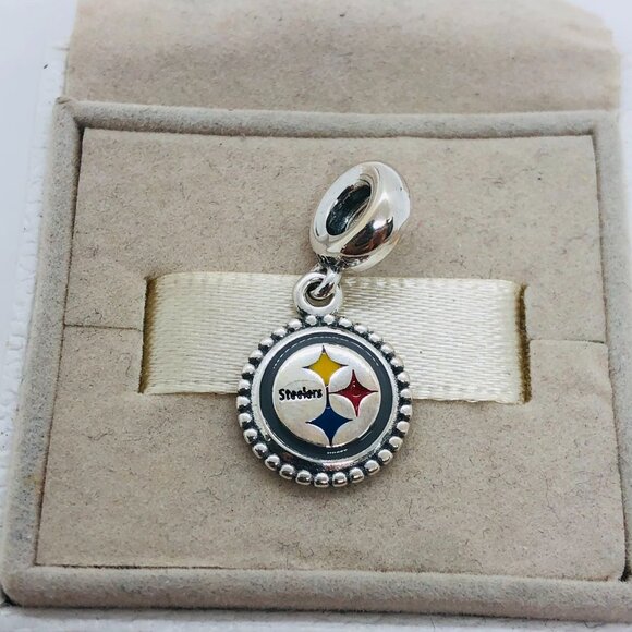 🧜🏾♀️🎀Pandora Pittsburgh Steelers Exclusive Football team Dangle Charm, S925 - Picture 1 of 4
